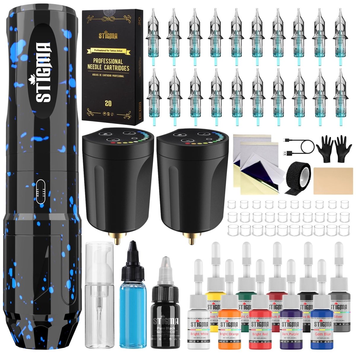 Camou Wireless Tattoo Pen Machine Kit By Stigma - Blue - Tattoo Unleashed