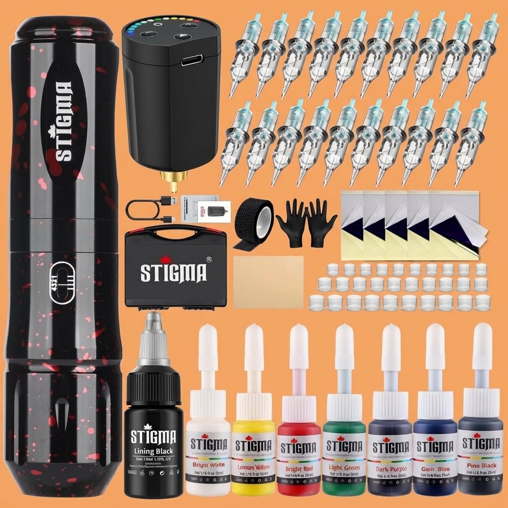 Camou Wireless Tattoo Pen Machine Kit By Stigma - Red - Tattoo Unleashed