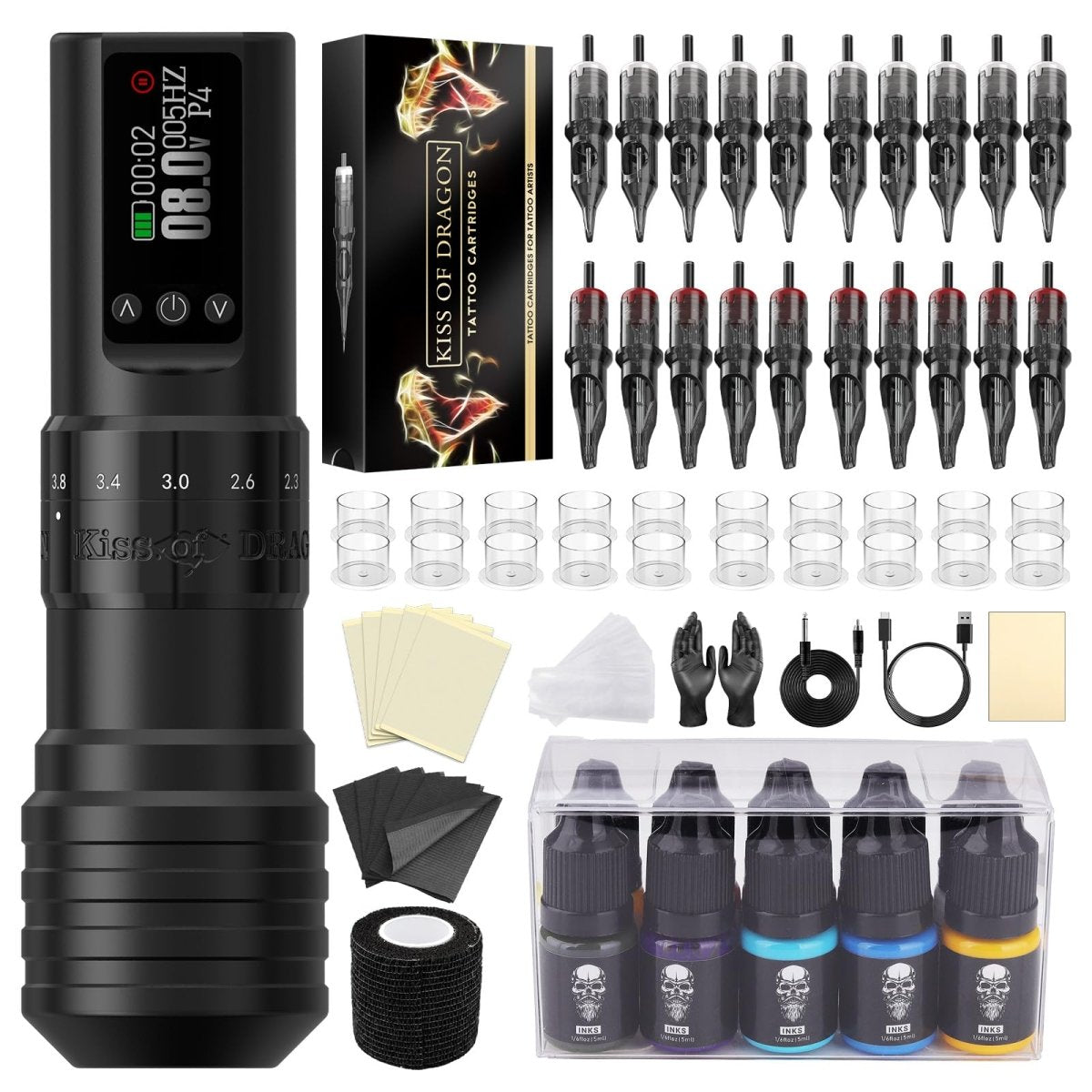 Kiss of Dragon V1 Adjustable Stroke Wireless Tattoo Pen Machine Kit - Tattoo Unleashed