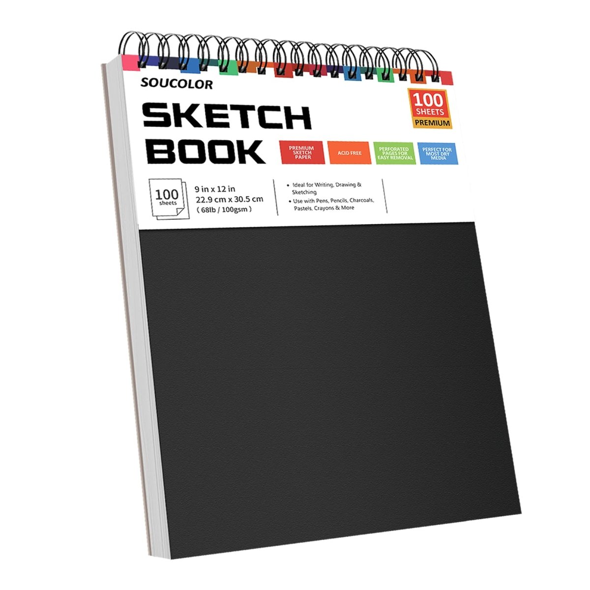 Soucolor 9" x 12" Sketch Book, 1-Pack 100 Sheets Spiral Bound Art Sketchbook, Acid Free (68lb/100gsm) Artist Drawing Book Paper Painting Sketching Pad - Tattoo Unleashed