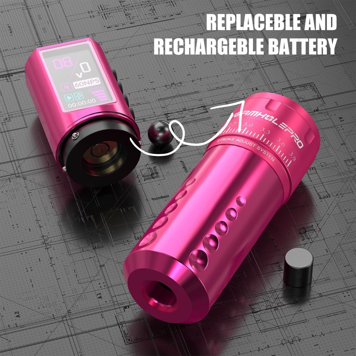 Wormholepro Wireless Tattoo Pen Machine Kit with 7 Adjustable Stroke WTK298 - Tattoo Unleashed