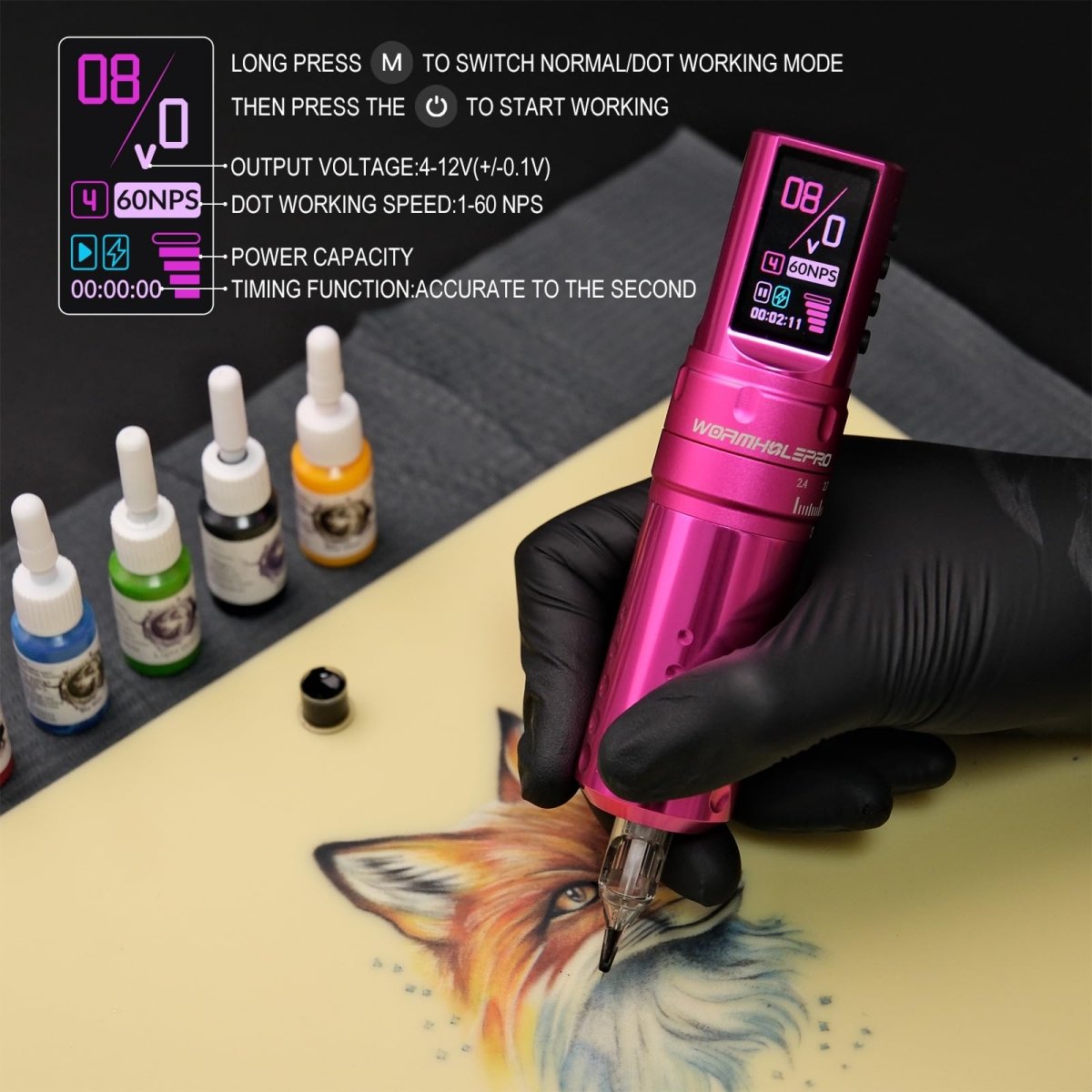 Wormholepro Wireless Tattoo Pen Machine Kit with 7 Adjustable Stroke WTK298 - Tattoo Unleashed