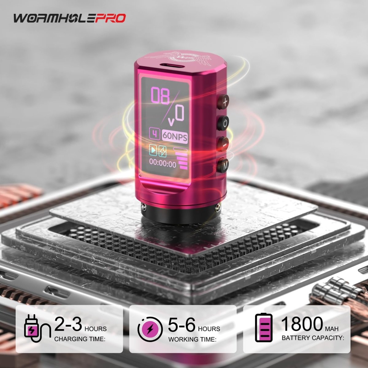 Wormholepro Wireless Tattoo Pen Machine Kit with 7 Adjustable Stroke WTK298 - Tattoo Unleashed