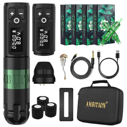 Ambition Soldier Green Wireless Tattoo Pen Machine Kit