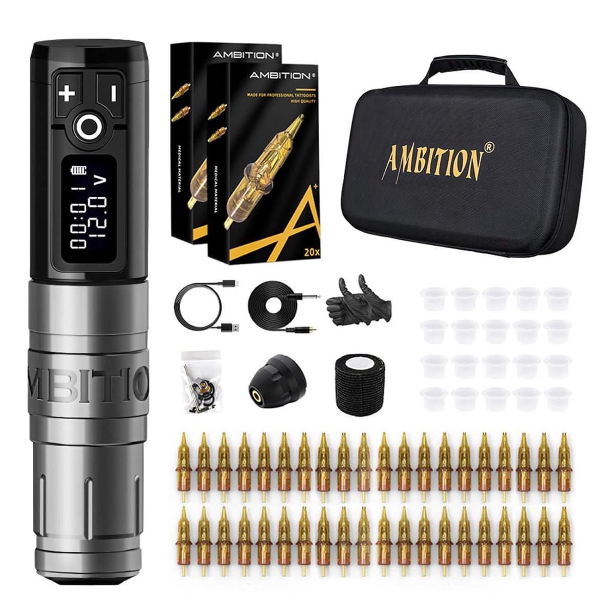 Ambition Storm Wireless Tattoo Machine Kit - Silver