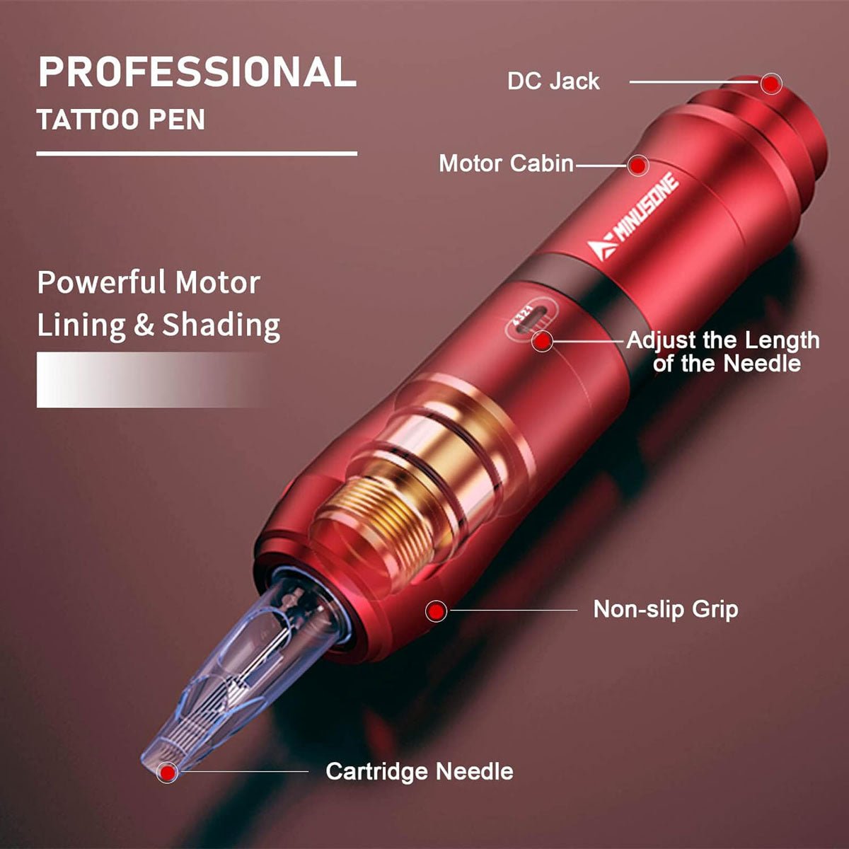 A-minusone Pro Rotary Tattoo Pen Machine Kit - Red