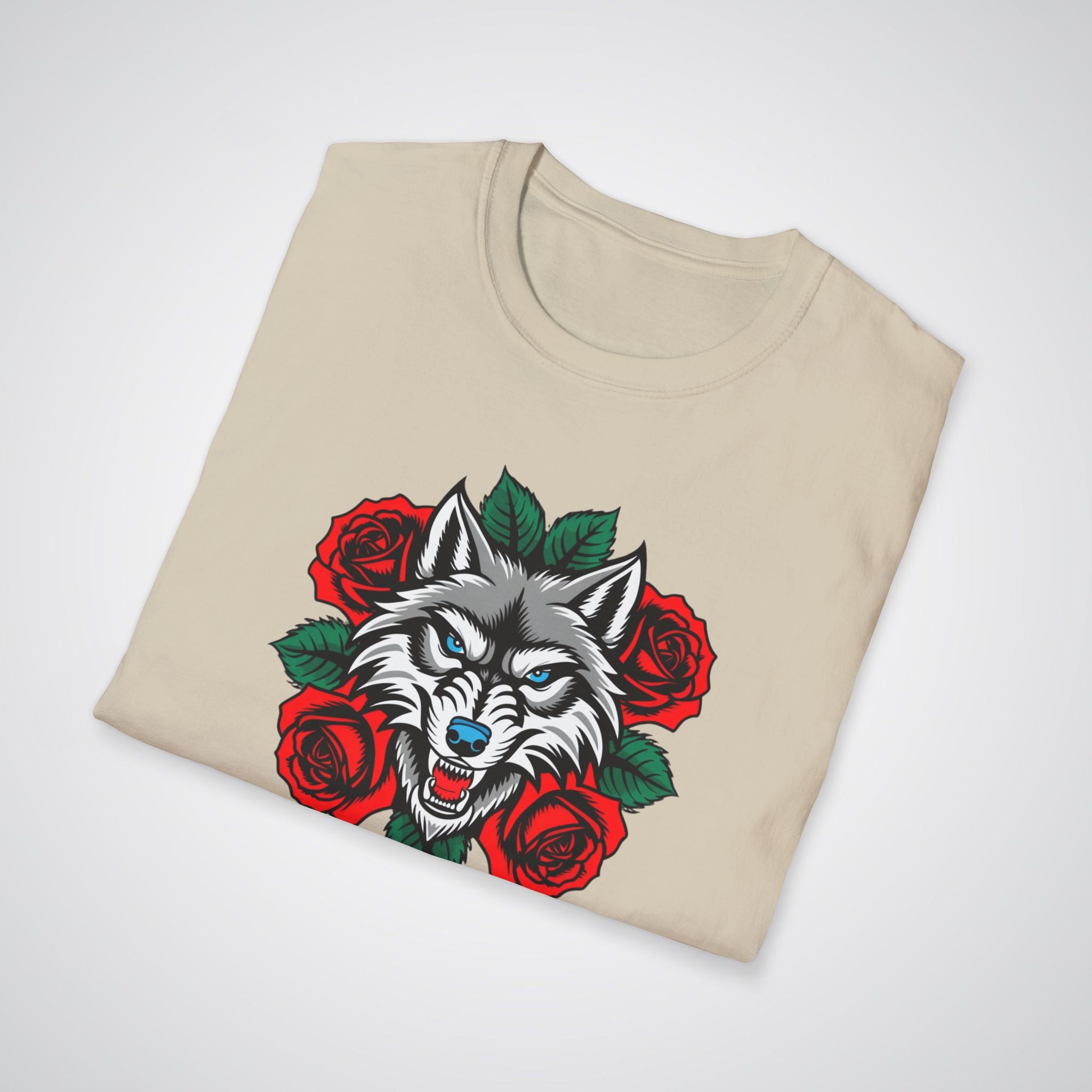 Wolf in Roses Neo-Traditional Tattoo Unisex T-Shirt