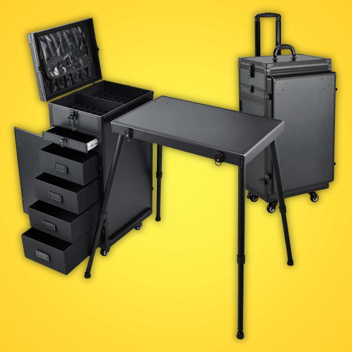 Portable Tattoo Workstation Table with Foldable Desk, 5 Drawers, and Rolling Wheels - Tattoo Artist Case