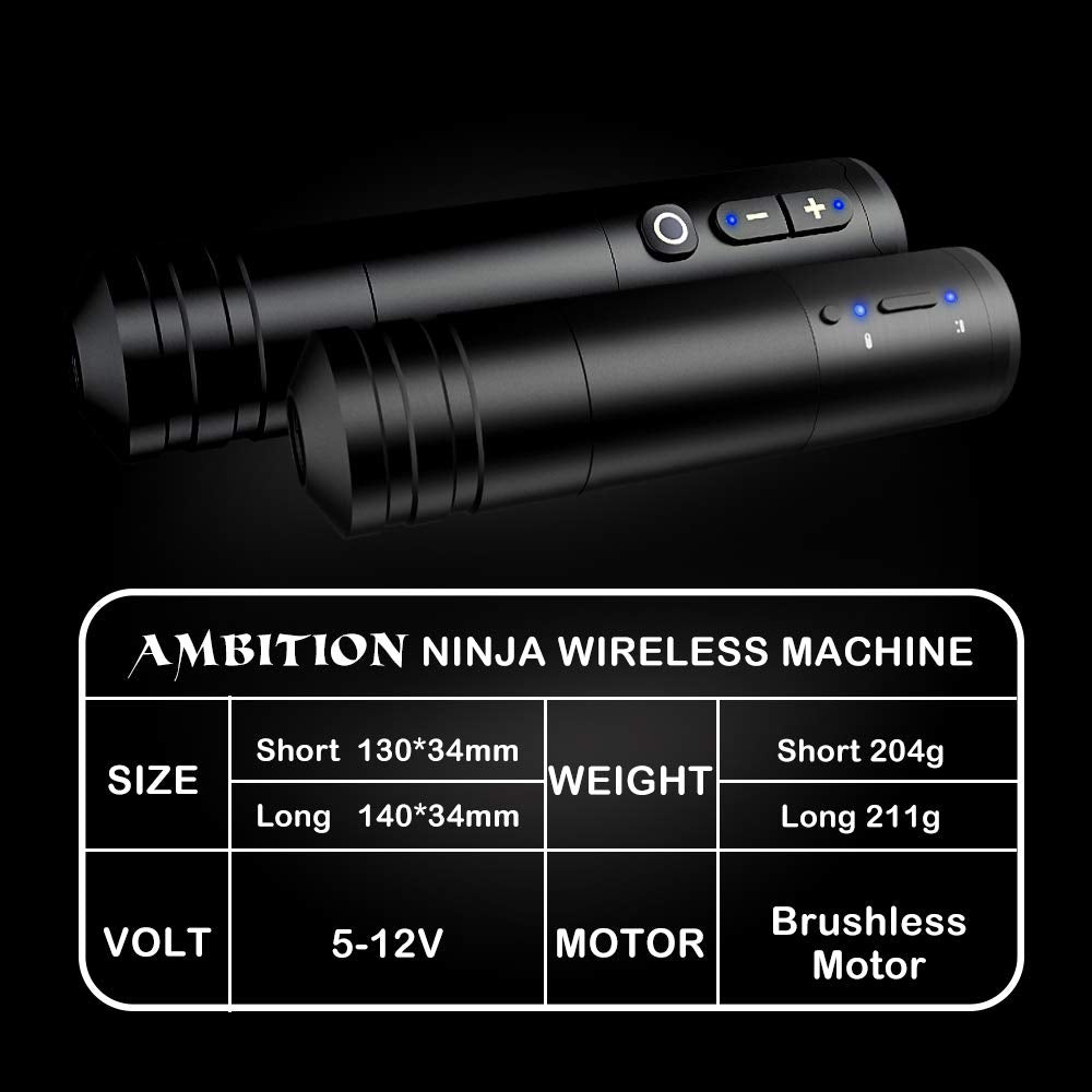 Ambition Ninja Wireless Tattoo Pen Machine + Extra Long Battery