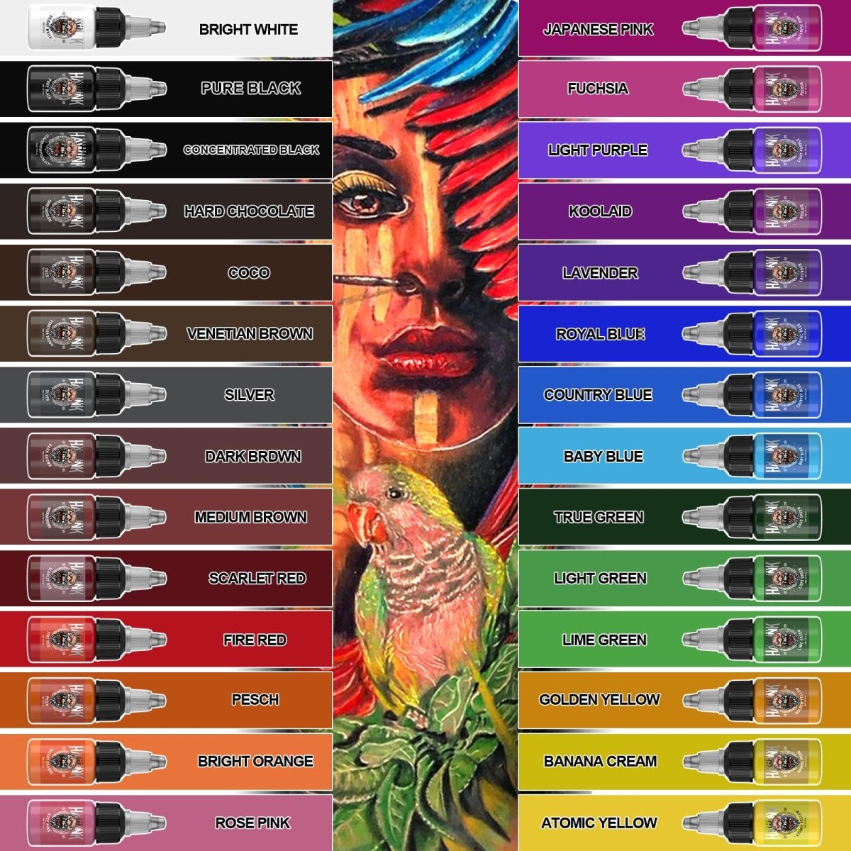 28 Colors Tattoo Ink Set by Hawink - 0.5oz TI203 - 15 - 28 - Tattoo Unleashed