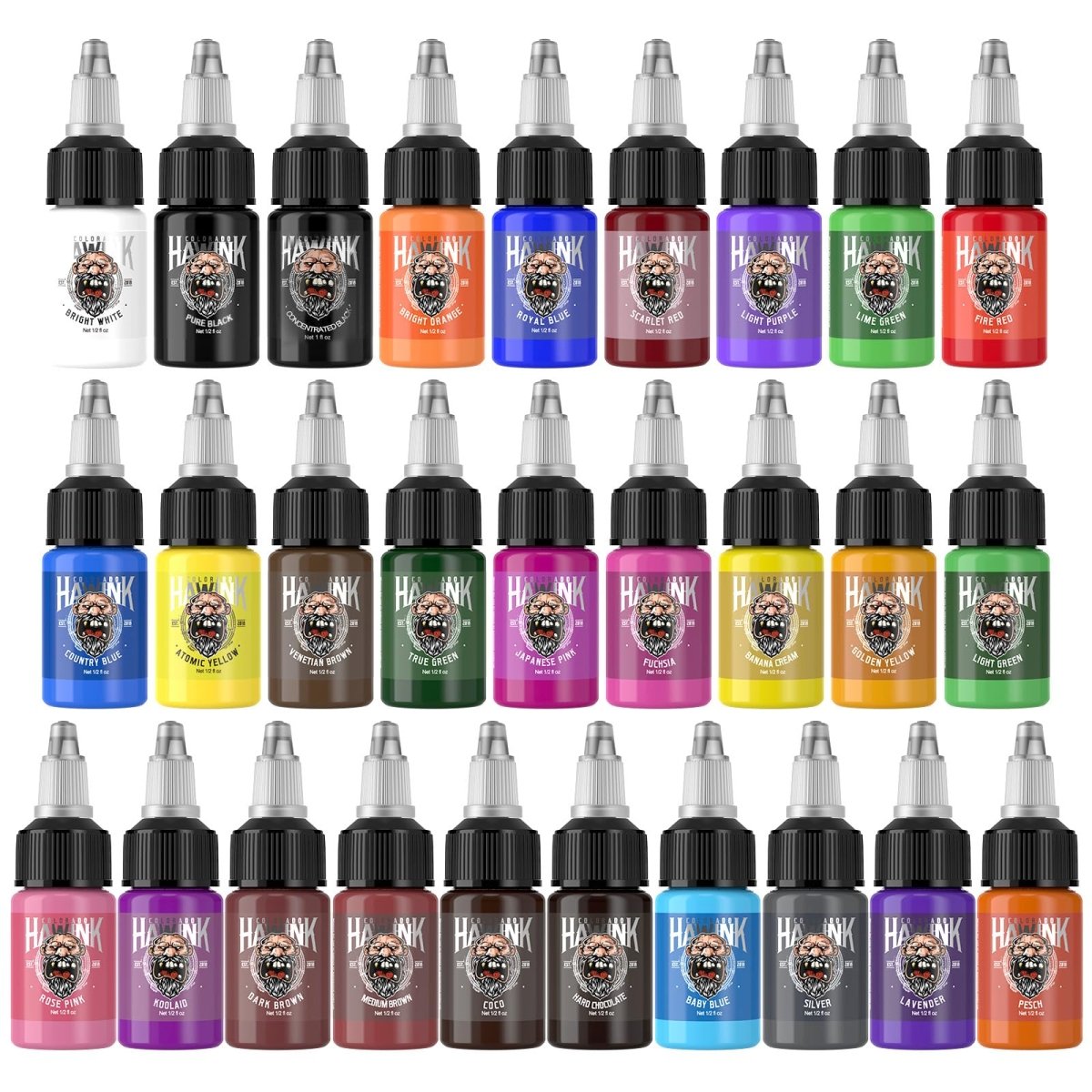 28 Colors Tattoo Ink Set by Hawink - 0.5oz TI203 - 15 - 28 - Tattoo Unleashed