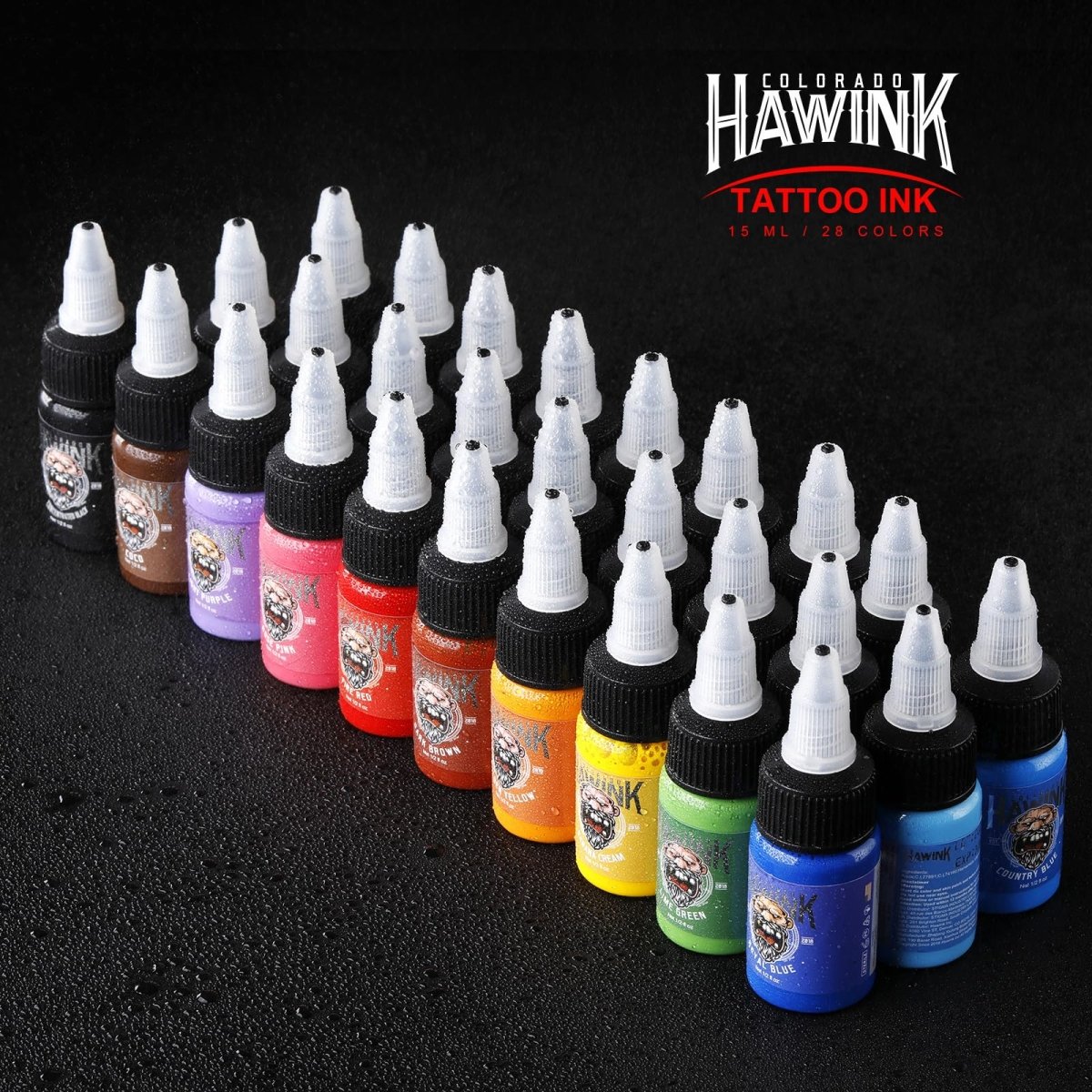 28 Colors Tattoo Ink Set by Hawink - 0.5oz TI203 - 15 - 28 - Tattoo Unleashed