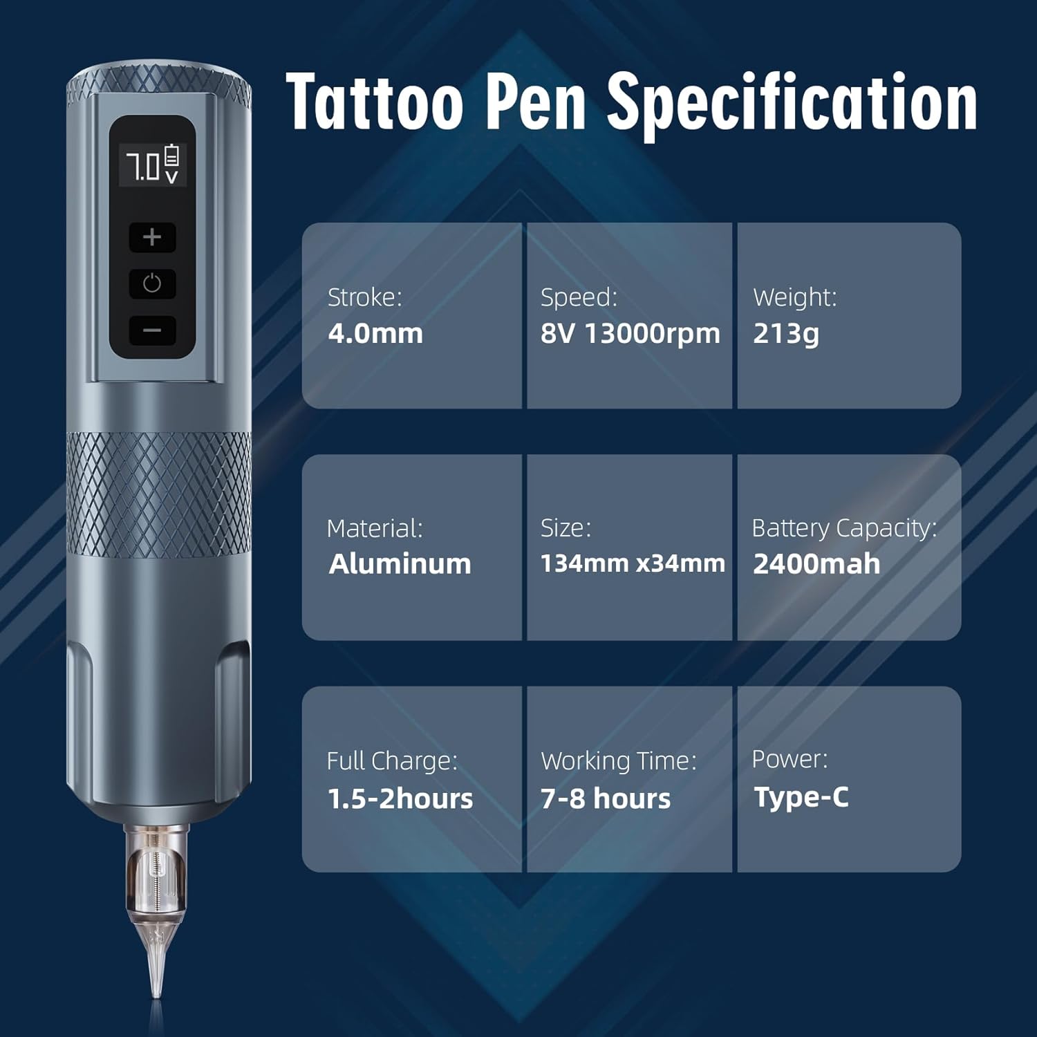 Blue Wireless Tattoo Pen Machine Kit by BXEBXE