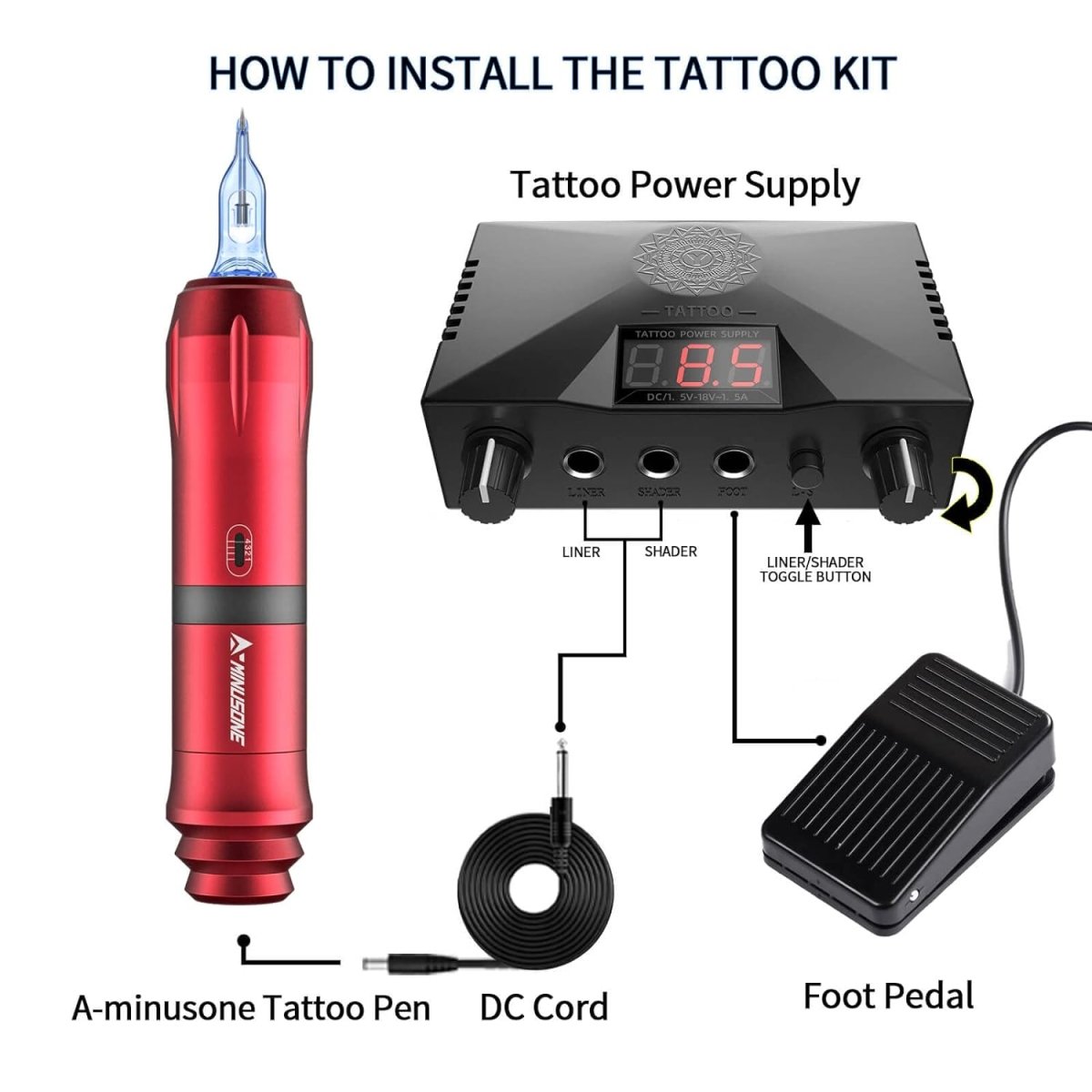 A-minusone Pro Rotary Tattoo Pen Machine Kit - Red