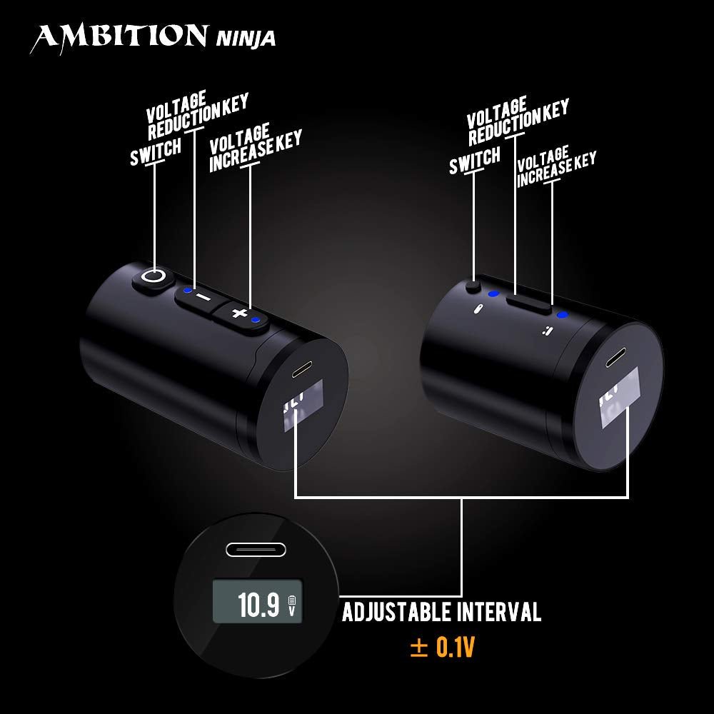 Ambition Ninja Wireless Tattoo Pen Machine + Extra Long Battery