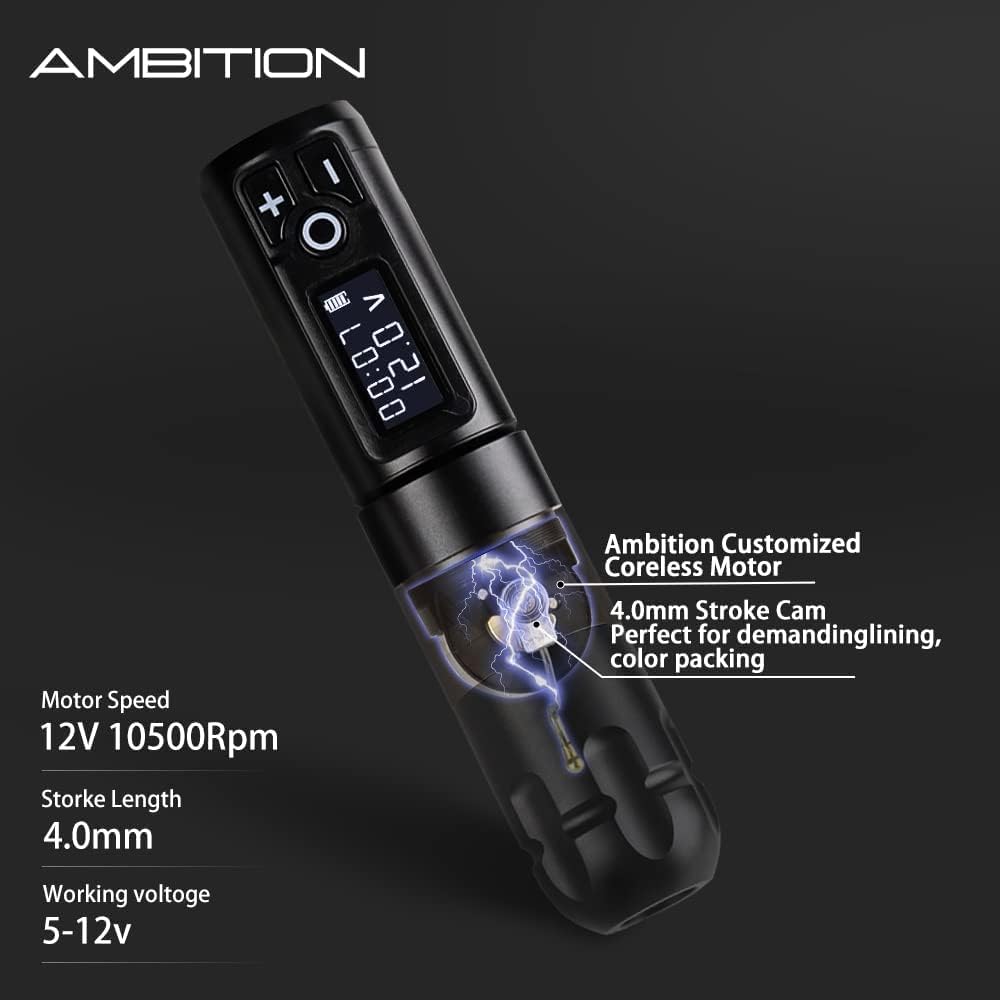 Ambition Soldier Black Wireless Tattoo Pen Machine Kit