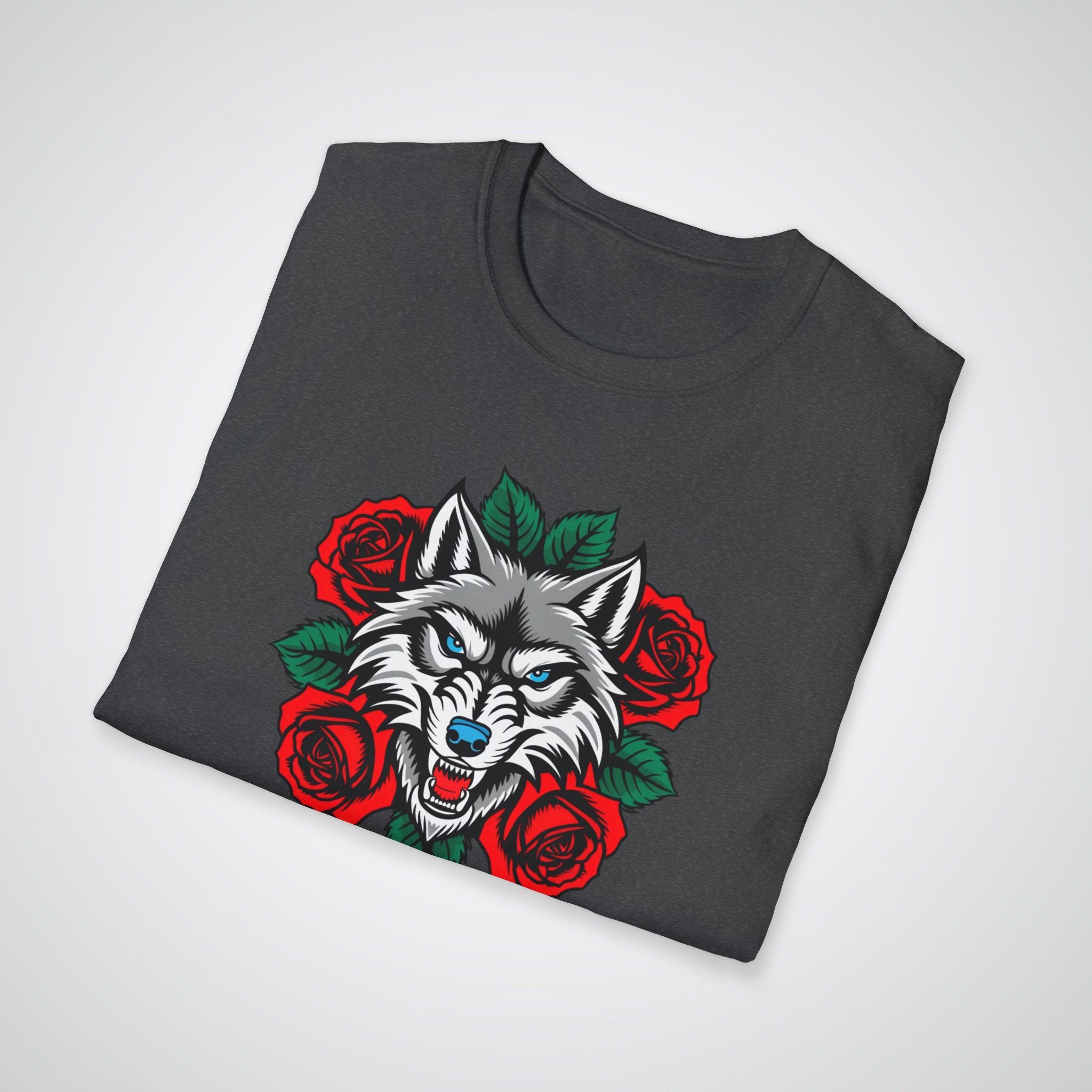 Wolf in Roses Neo-Traditional Tattoo Unisex T-Shirt