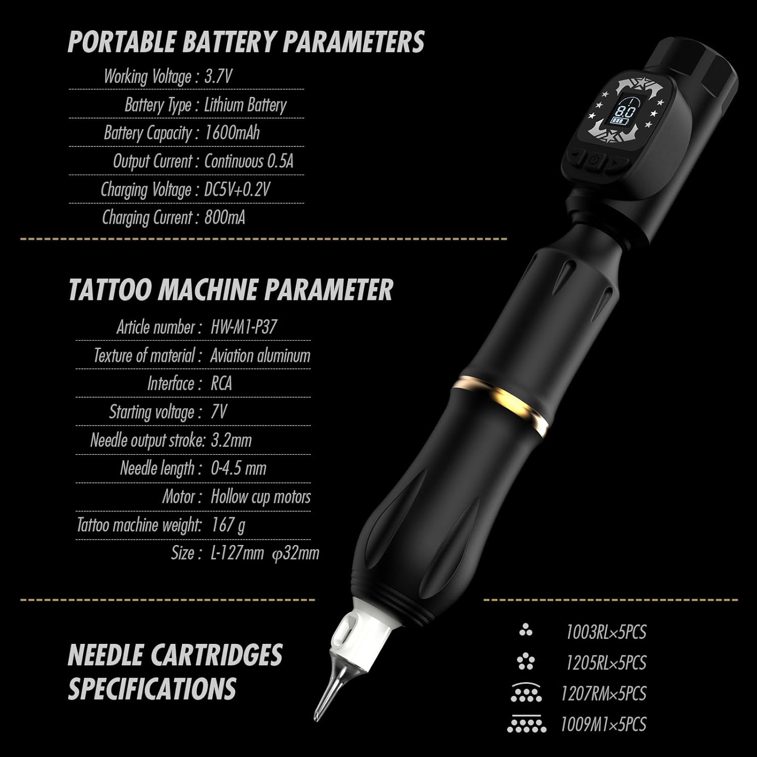Hawink Hybrid Wireless Tattoo Pen Machine Kit HWP37KIT-9