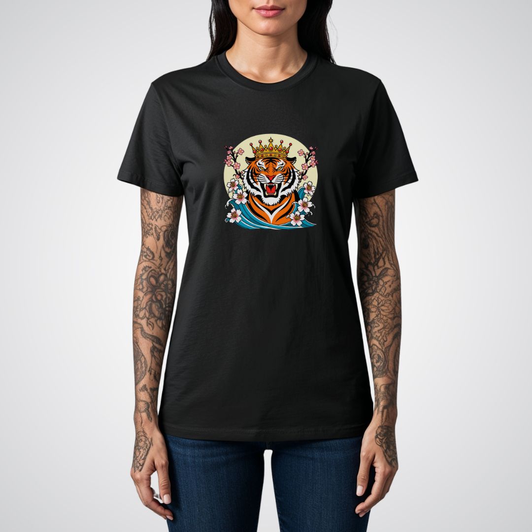 Tiger with Crown Neo-Traditional Tattoo Unisex T-Shirt