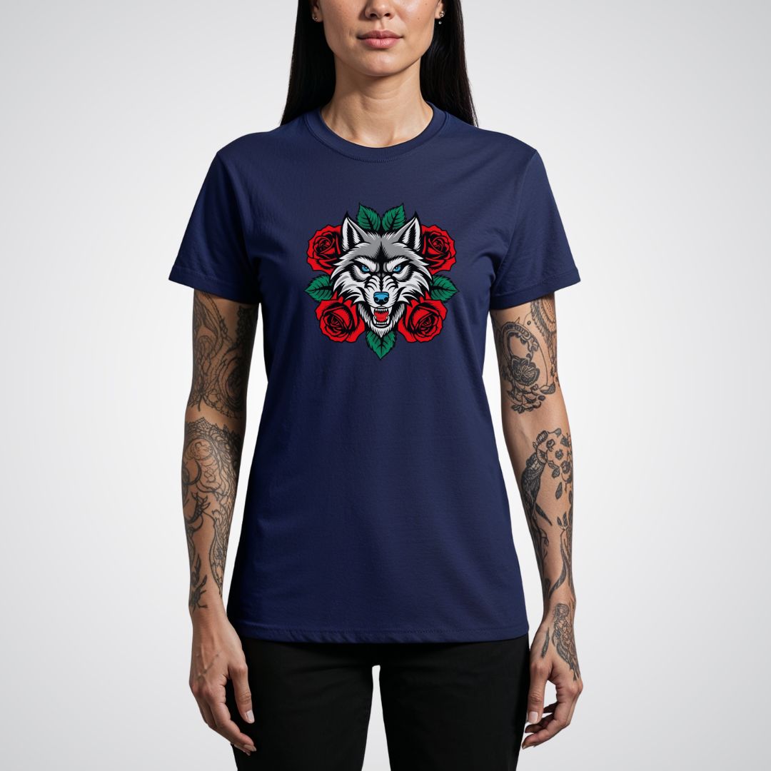 Wolf in Roses Neo-Traditional Tattoo Unisex T-Shirt