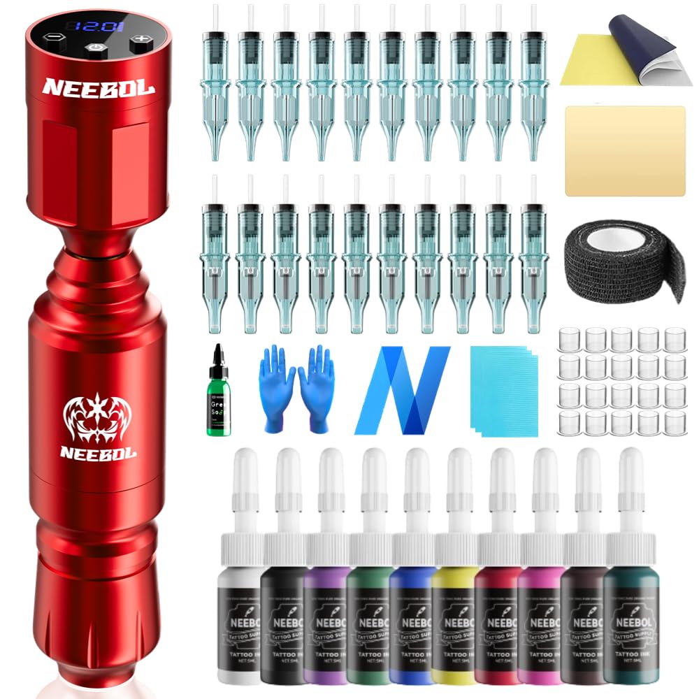 Neebol Red Wireless Tattoo Pen Machine Kit