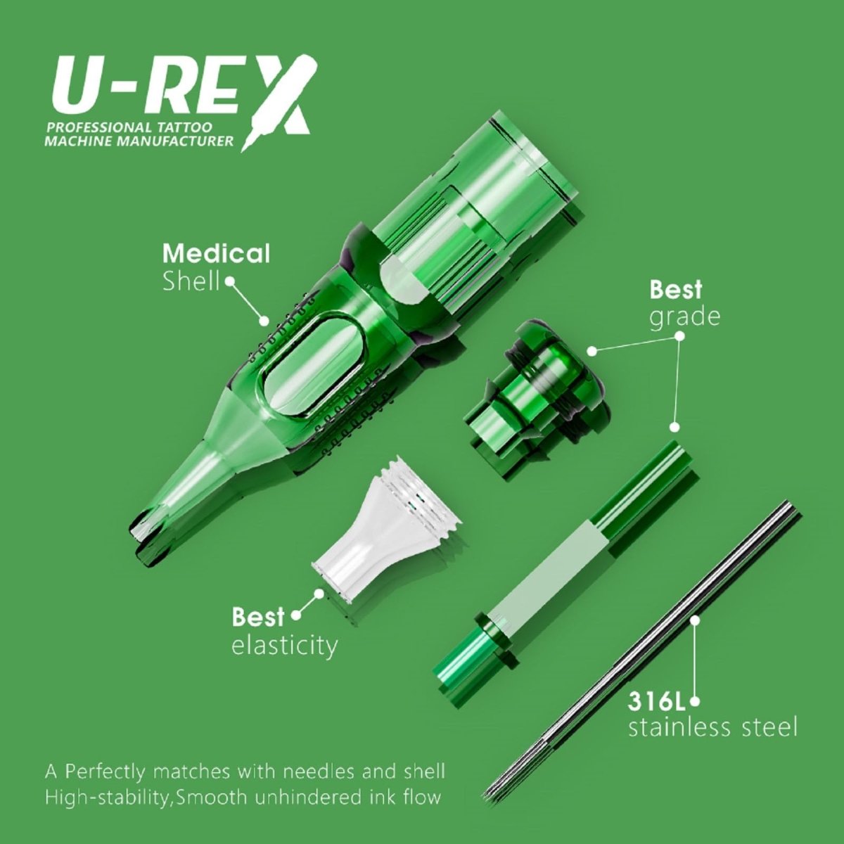 U-Rex Wireless Gold Tattoo Pen Machine Kit - 7 Length Adjustable Strokes