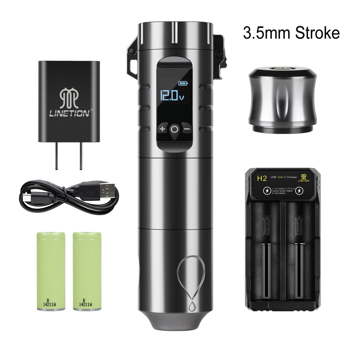 Linetion Sworder Wireless Tattoo Pen Machine Kit - 3.5mm Stroke, Gray