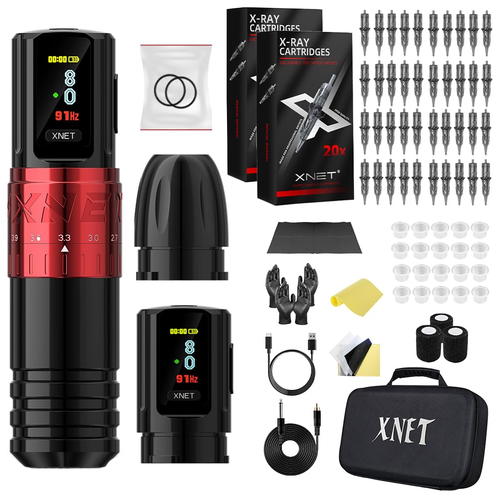 Xnet Vipera Professional Wireless Tattoo Pen Machine Kit - Red - Tattoo ...