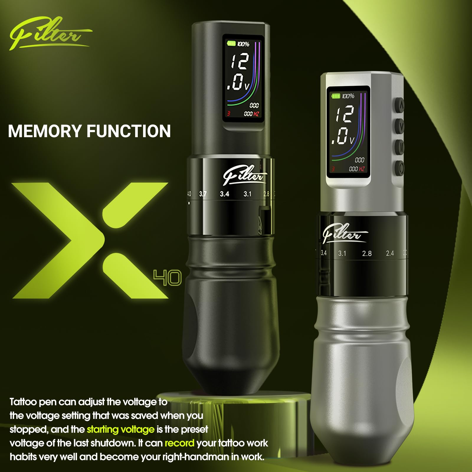 X40 Wireless Tattoo Pen Machine with Extra Battery (Silver)