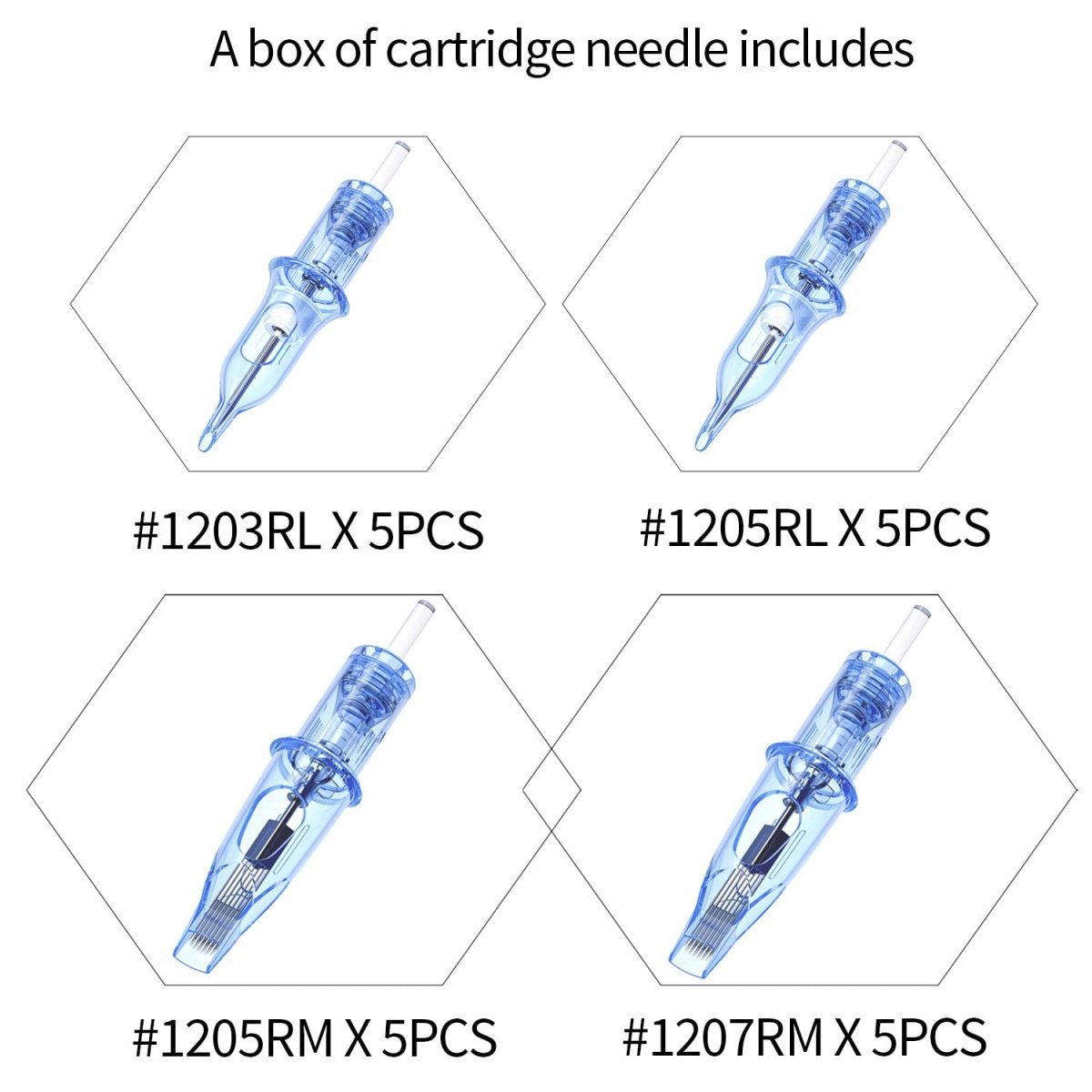 A-minusone Mixed Tattoo Needle Cartridges Standard 3RL+5RL+5RM+7RM - 20pcs