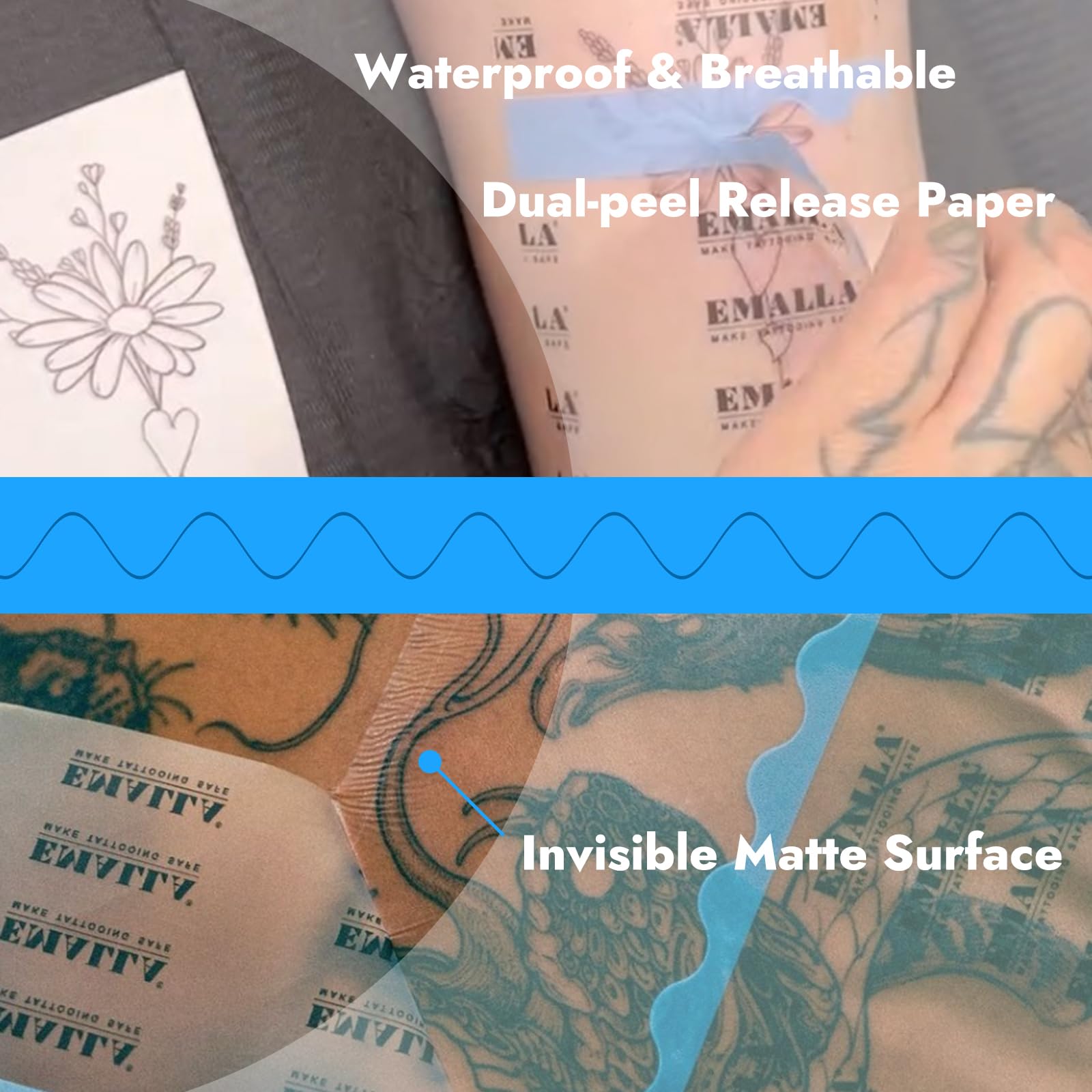 Matte Invisible Second Skin Tattoo Cover Protection Film by Emalla - 3.9in x 10.9yd
