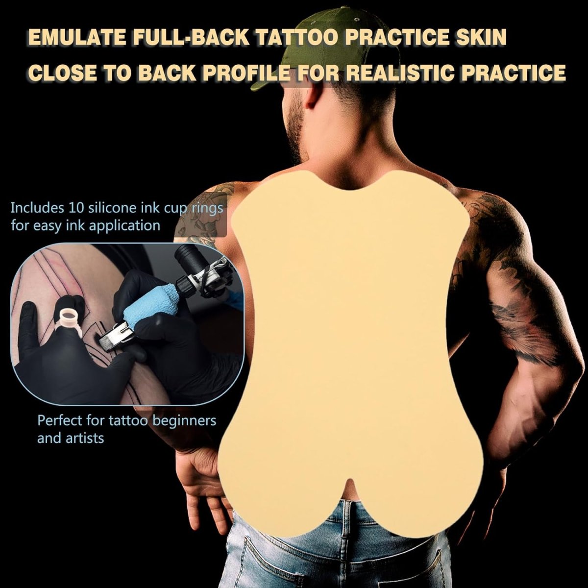 Junlunce Full Back Tattoo Practice Skin 20x16" - 3mm Thick Double-Sided Kit