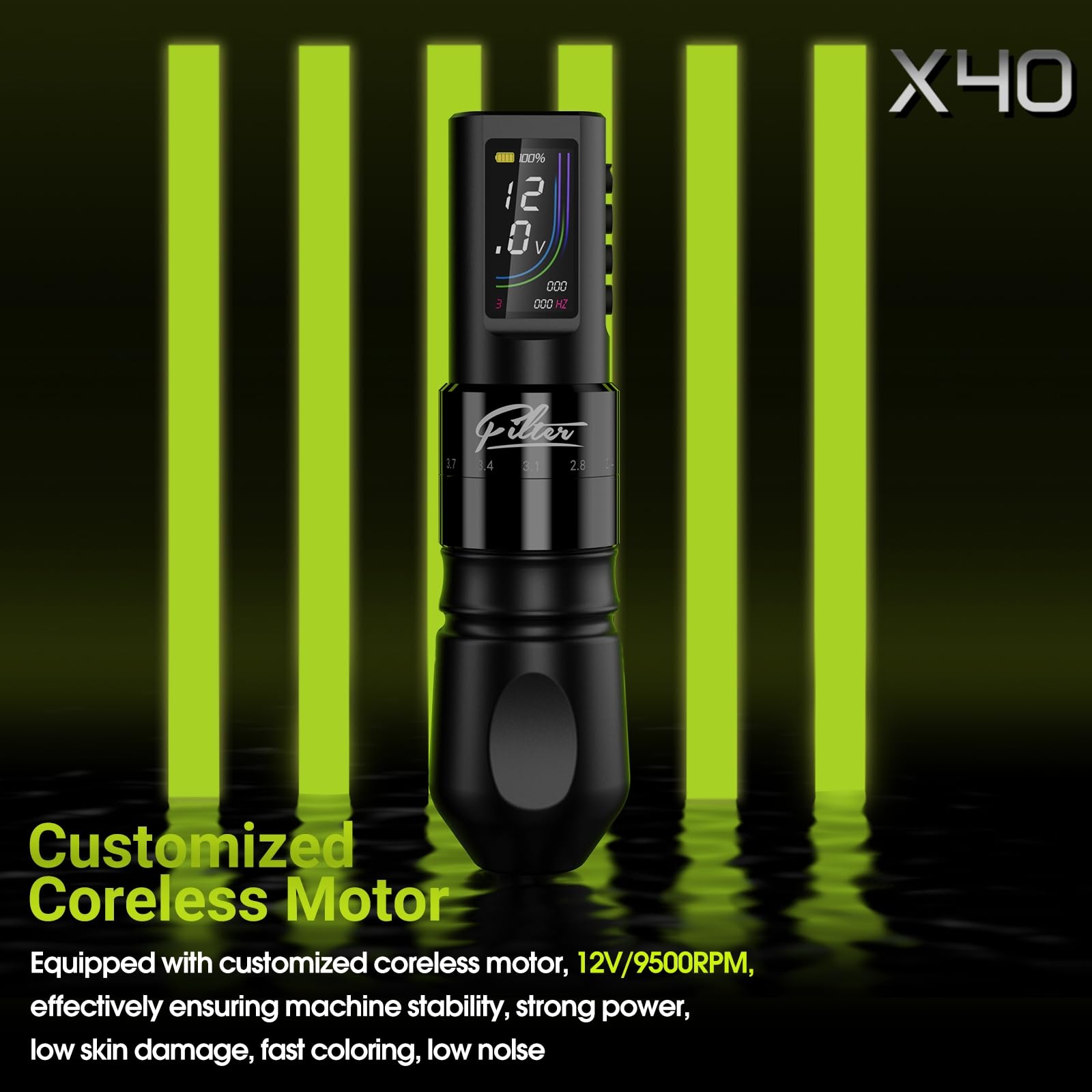 X40 Wireless Tattoo Pen Machine with Extra Battery (Silver)