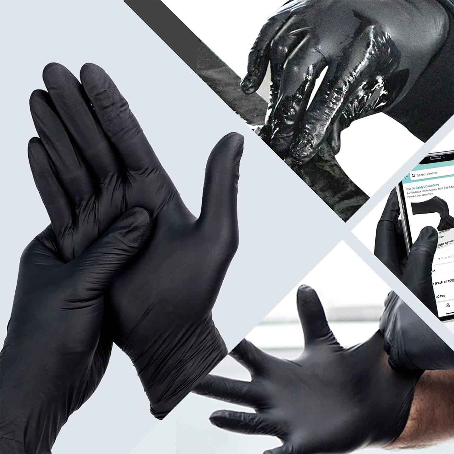 Daddy's Choice Purism Black Latex-Free Nitrile Gloves, 4mil, Size Medium - 100 pcs