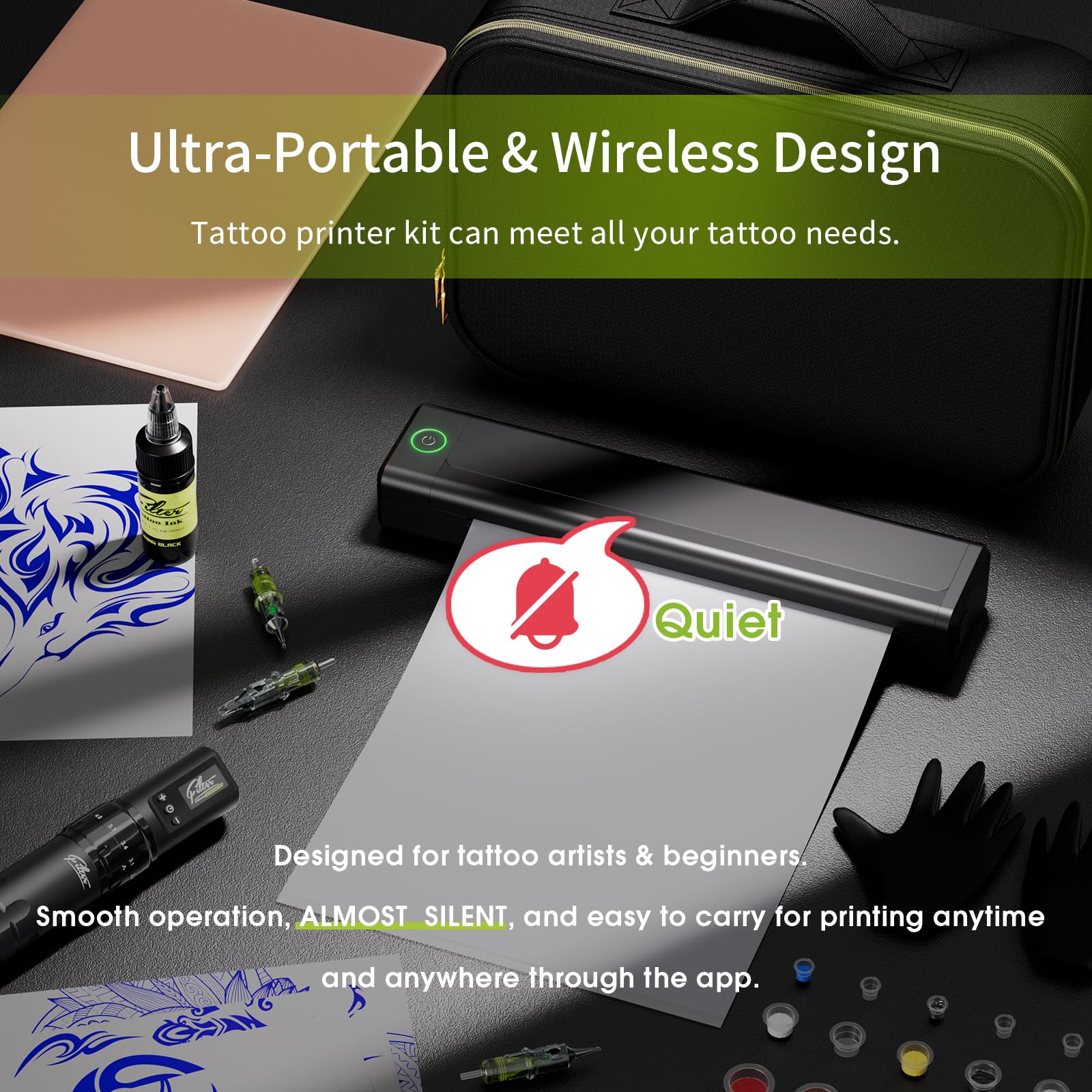 X40 Tattoo Pen Machine Kit with Stencil Printer, 7 Strokes (2.0-4.0mm)