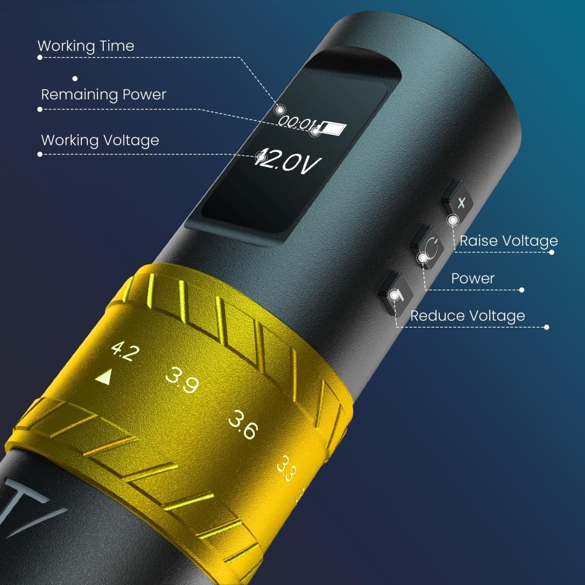 Tatvida Black Gold Wireless Tattoo Pen Machine, 2400mAh with 7 Stroke