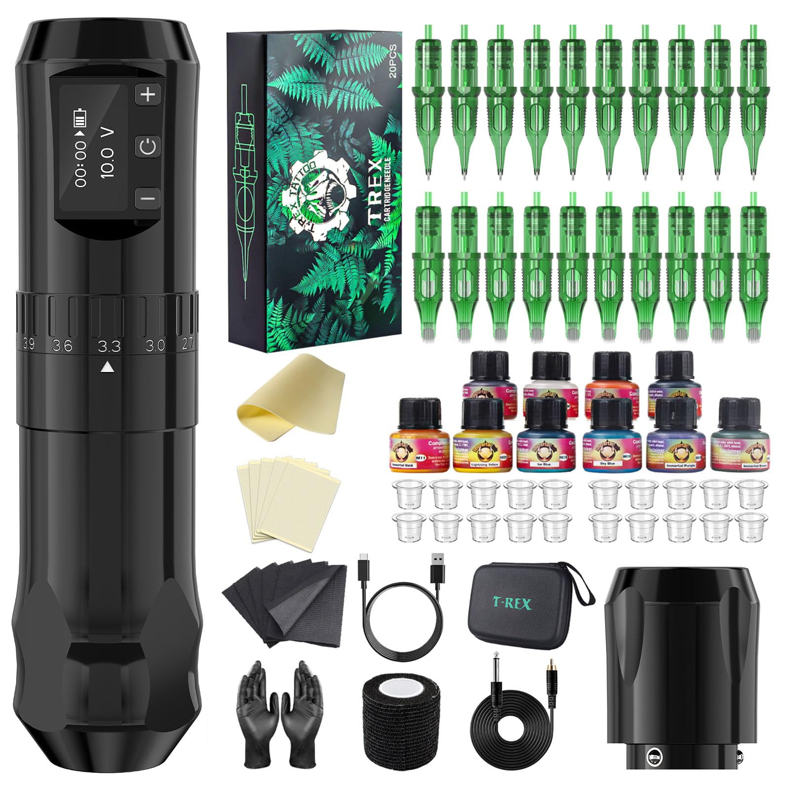 U-Rex Wireless Black Tattoo Pen Machine Kit - 7 Length Adjustable Strokes