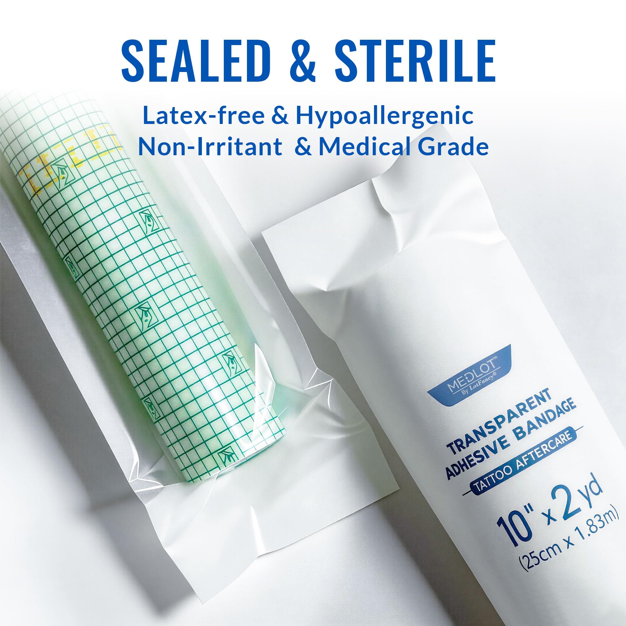 Medlot Tattoo Aftercare Bandage, 10in x 2yd Roll - Waterproof Tattoo Wrap Protection Film