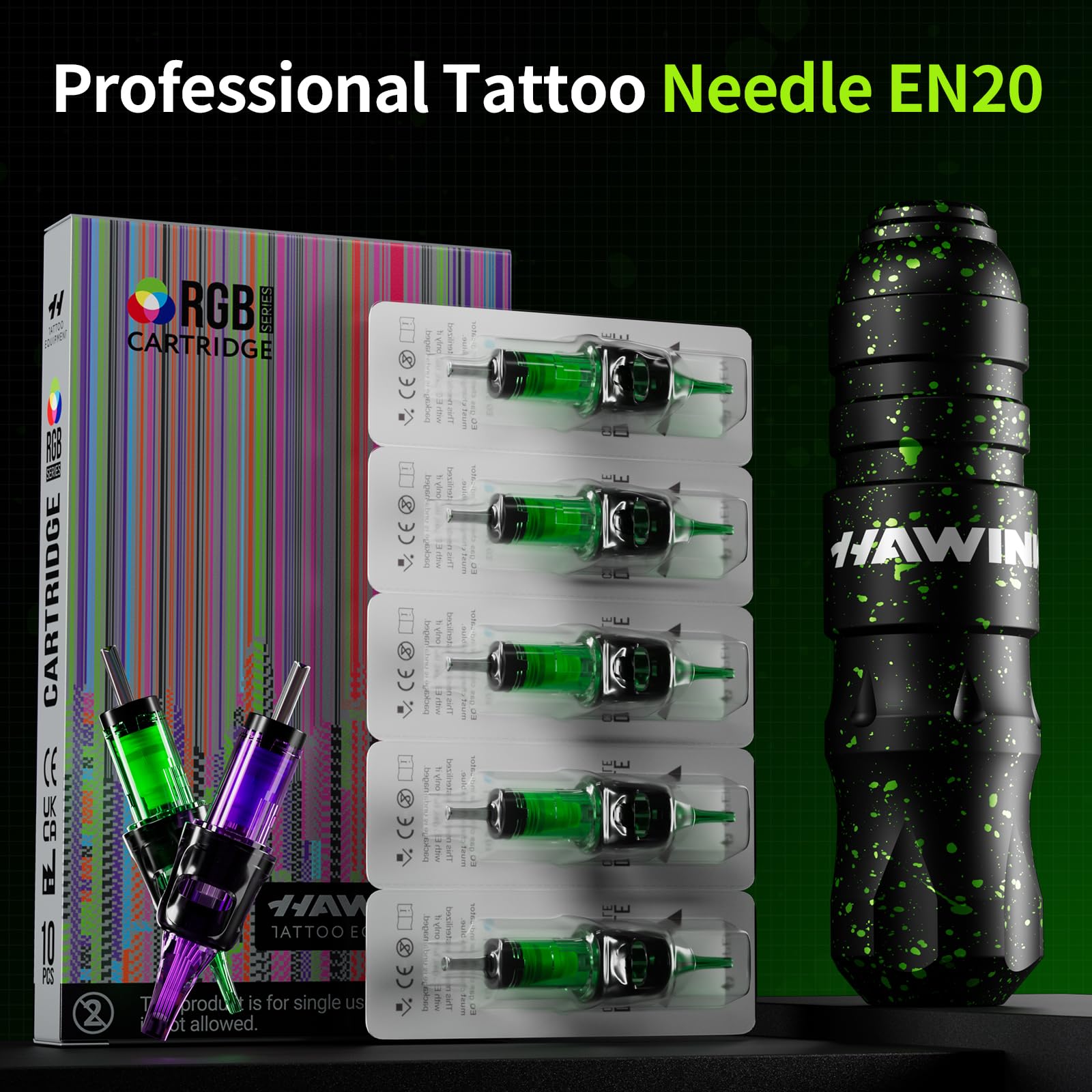 Wireless Tattoo Pen Machine Kit Tattoo by Hawink (2 Batteries) HW-TKP306KITA-10
