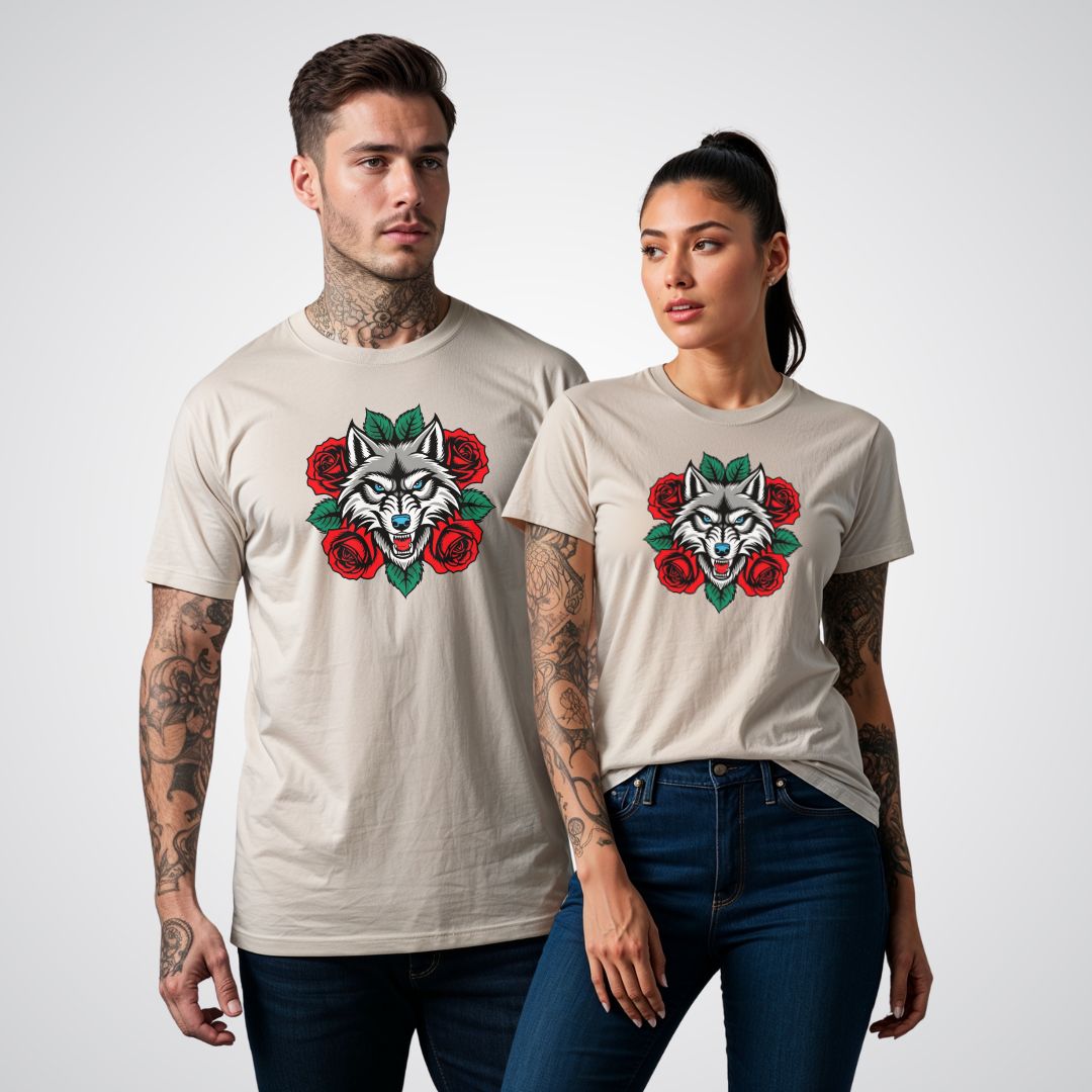 Wolf in Roses Neo-Traditional Tattoo Unisex T-Shirt