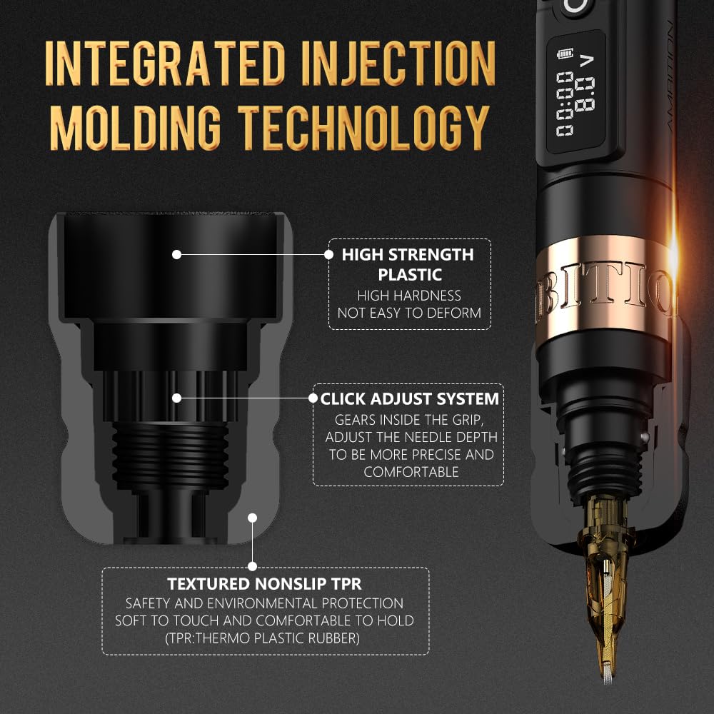 Ambition Soldier P2 Disposable Tattoo Grips 12pcs - 34mm Rubber Grip with Click Adjust System for Rotary Pen Machines - Tattoo Unleashed