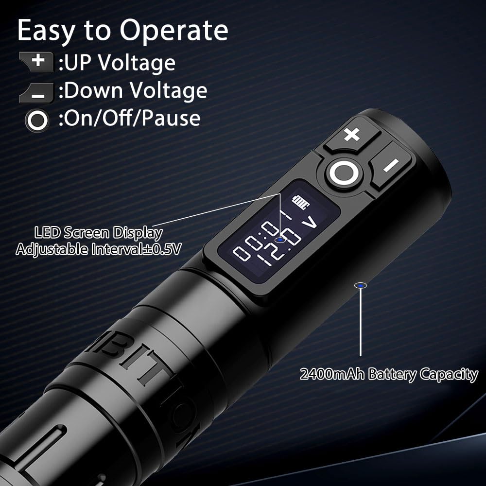 Ambition Storm Wand Black Wireless Tattoo Pen Machine with 2400mAh Battery Power - Tattoo Unleashed