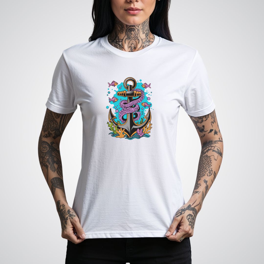 Anchor with Sea Creatures Neo - Traditional Tattoo Unisex T-Shirt - Tattoo Unleashed