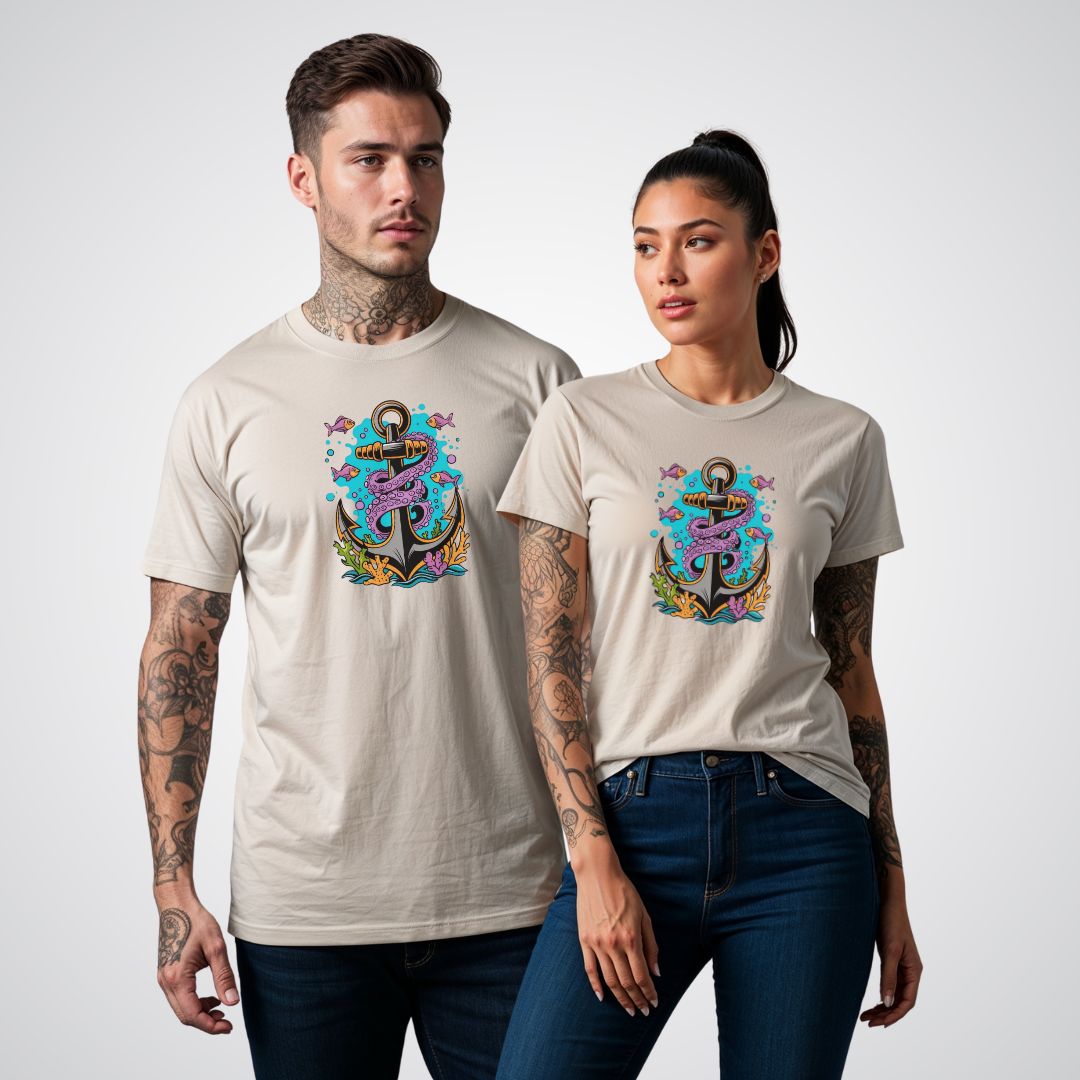 Anchor with Sea Creatures Neo - Traditional Tattoo Unisex T-Shirt - Tattoo Unleashed