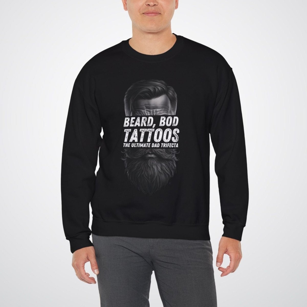 Bearded, Bod & Tattoos - The Ultimate Dad Trifecta Unisex Crewneck Sweatshirt - Tattoo Unleashed