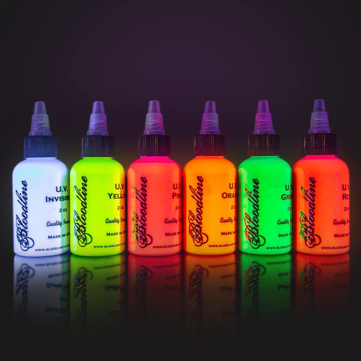 Bloodline Ink Professional Blacklight UV 6 Color Set - 1/2 oz - Tattoo Unleashed