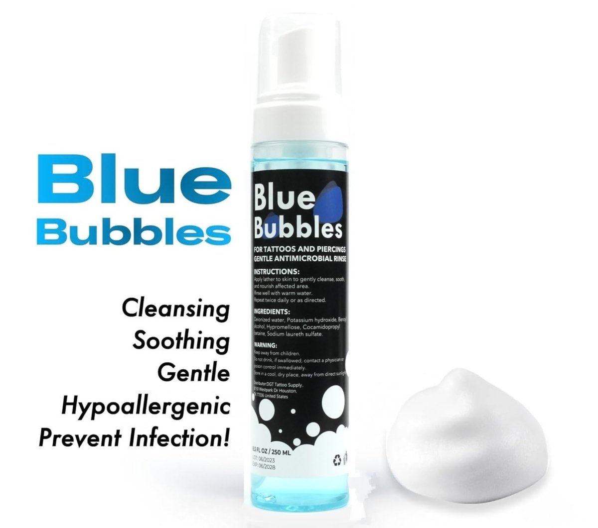 Blue Bubbles Foaming Aftercare by DGT 8.5oz - Tattoo Unleashed