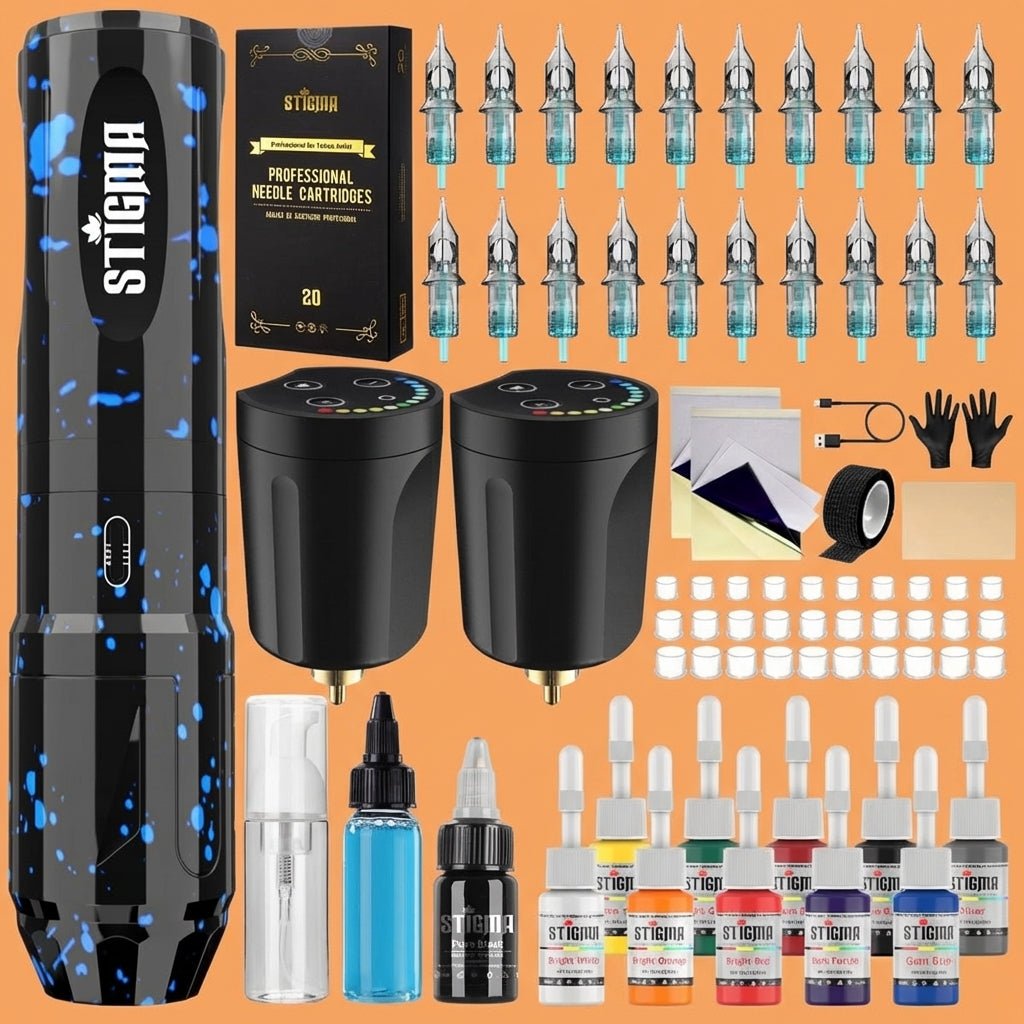 Camou Wireless Tattoo Pen Machine Kit By Stigma - Blue - Tattoo Unleashed