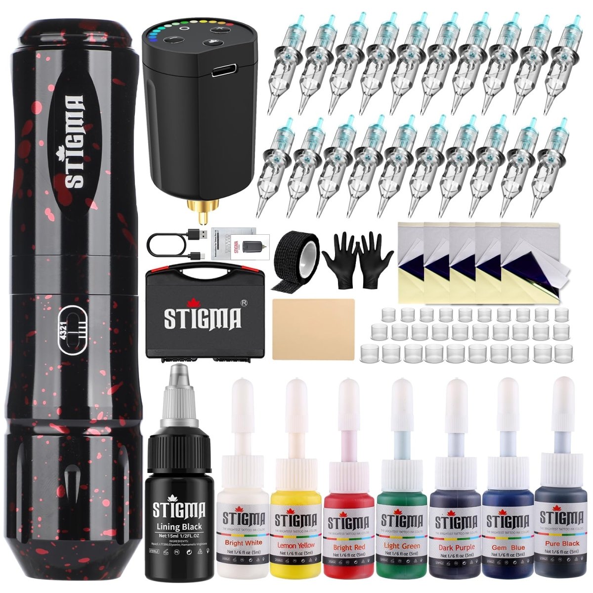 Camou Wireless Tattoo Pen Machine Kit By Stigma - Red - Tattoo Unleashed