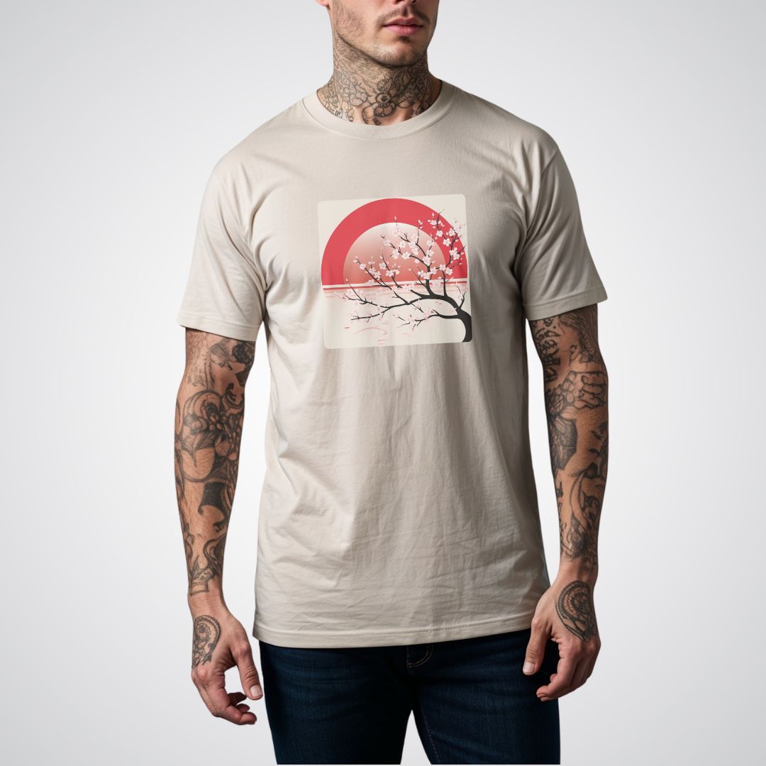 Cherry Blossom Tree with Rising Sun Japanese Tattoo Unisex T-Shirt - Tattoo Unleashed